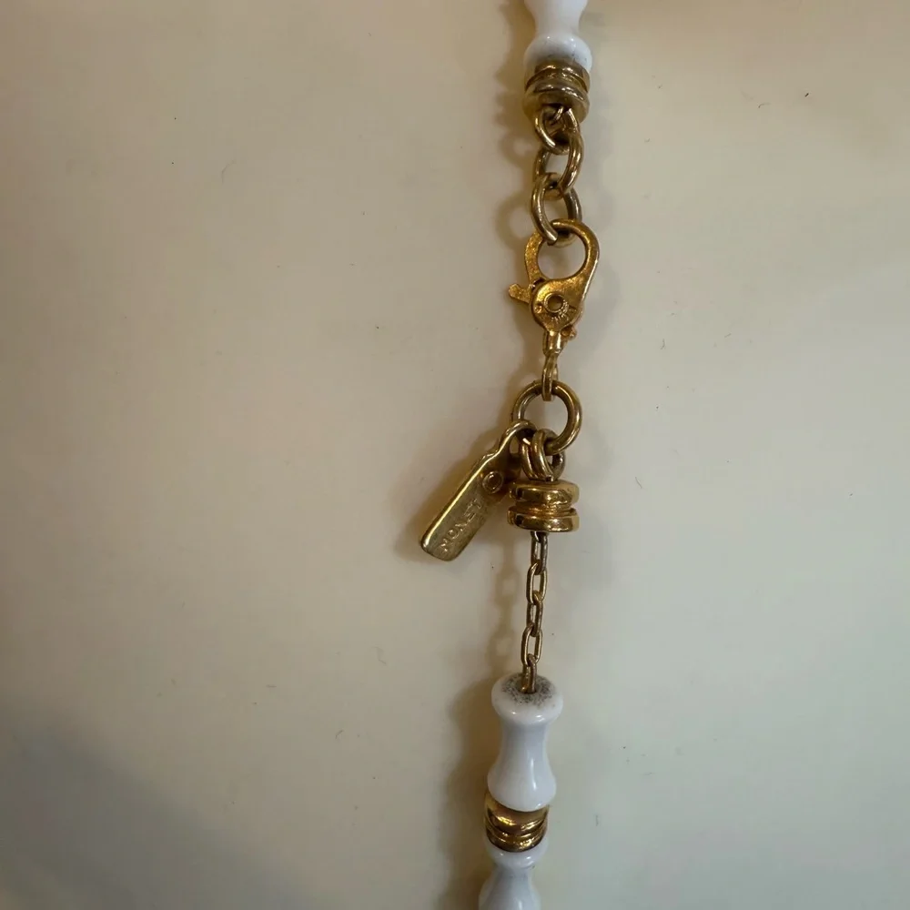 Vintage Monet White Beaded‎ Necklace Width Gold Accent Signed~30